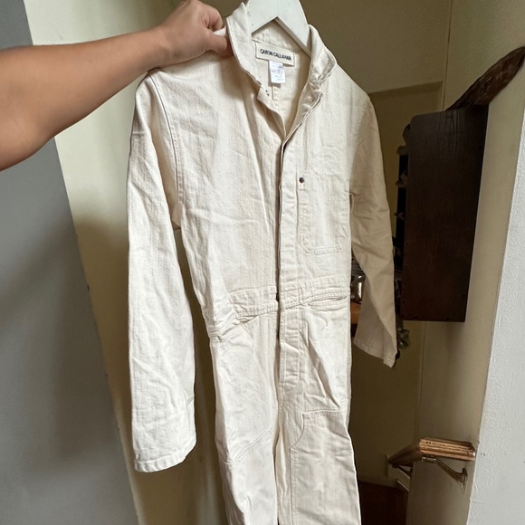 long sleeve ivory caron callahan womens utility jumpsuit with pockets in S - Picture 1 of 3